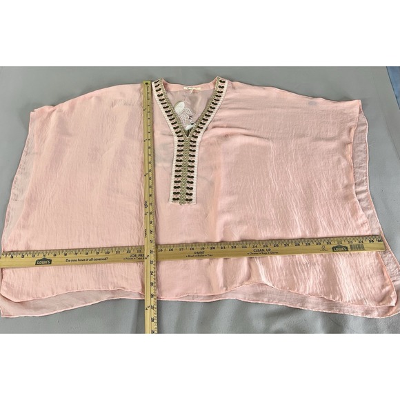 ANTHROPOLOGIE Floreat Bohemian Pink Peach Embroidered Poncho One Size - Picture 12 of 16